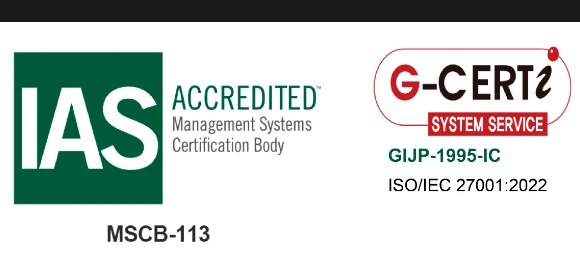 IAS ACCREDITED Management Systems Certification Body MSCB-113 / G-CERTi SYSTEM SERVICE GIJP-1995-IC ISO/IEC 27001:2022